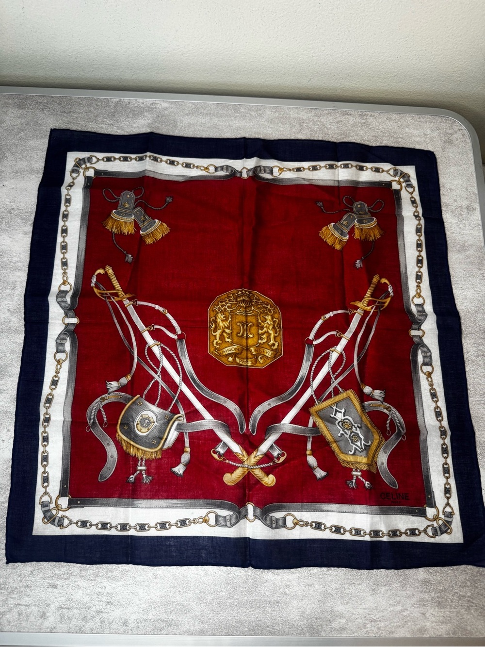 Celine Red, Navy & Gold Equestrian Silk Scarf